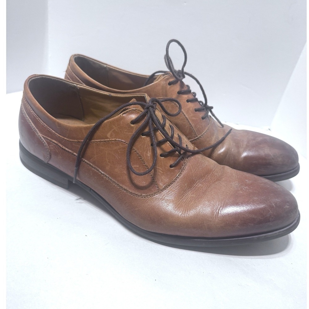 Aldo Mens Burnished Cognac Leather Oxford Dress Shoes Size 9.5 Brown Tan Lace Up